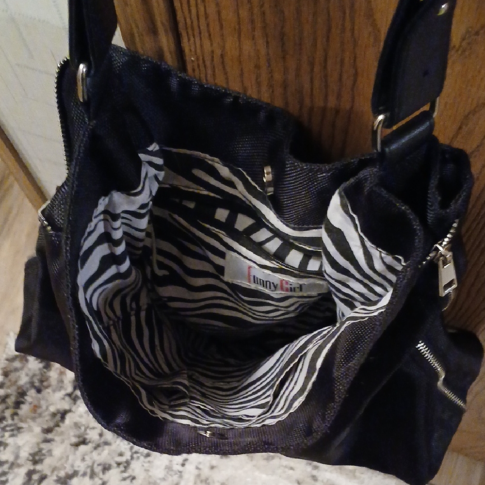 Sunny Girl Black Shoulder Bag with Zebra Print